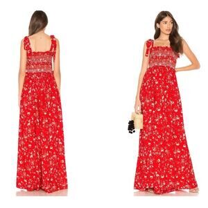 FREE PEOPLE Color My World Jumpsuit Red White Floral Wide Leg Size S